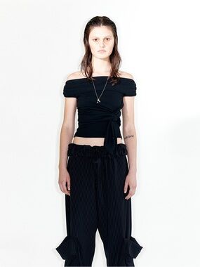 Off-Shoulder Black Wrap Crop Top